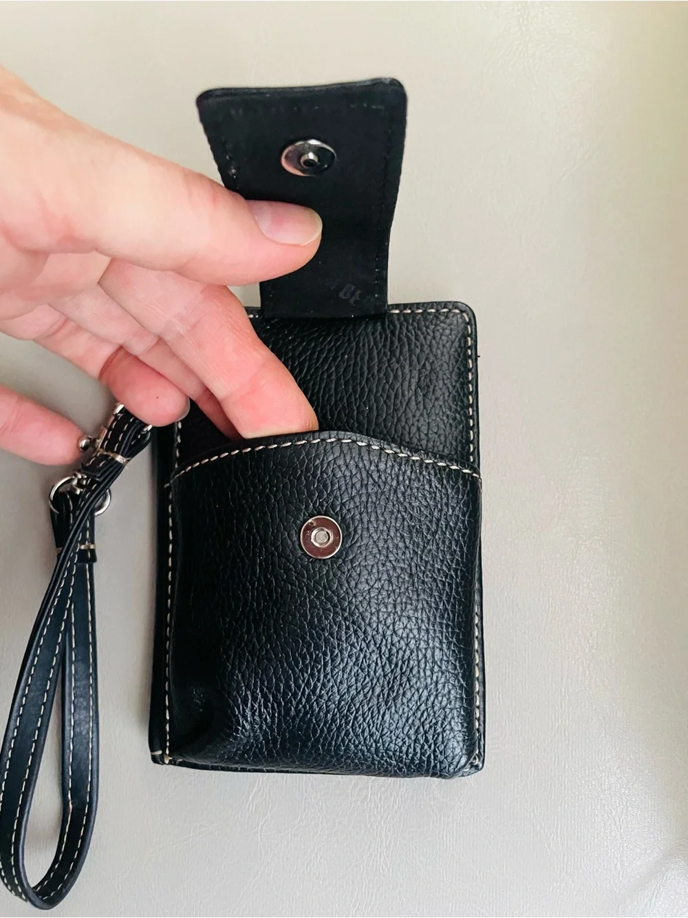 Gianni Bini Black Leather Wristlet Phone Pouch with Strap